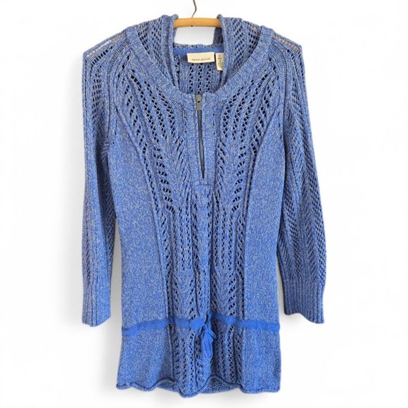 DKNY Jeans Sweaters - DKNY Jeans Womens Large Blue Open Knit Hoodie Sweater Peplum Waist
